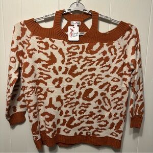 perfectly Priscilla Off-the-Shoulder Animal Print Sweater - Brown & Cream 3x